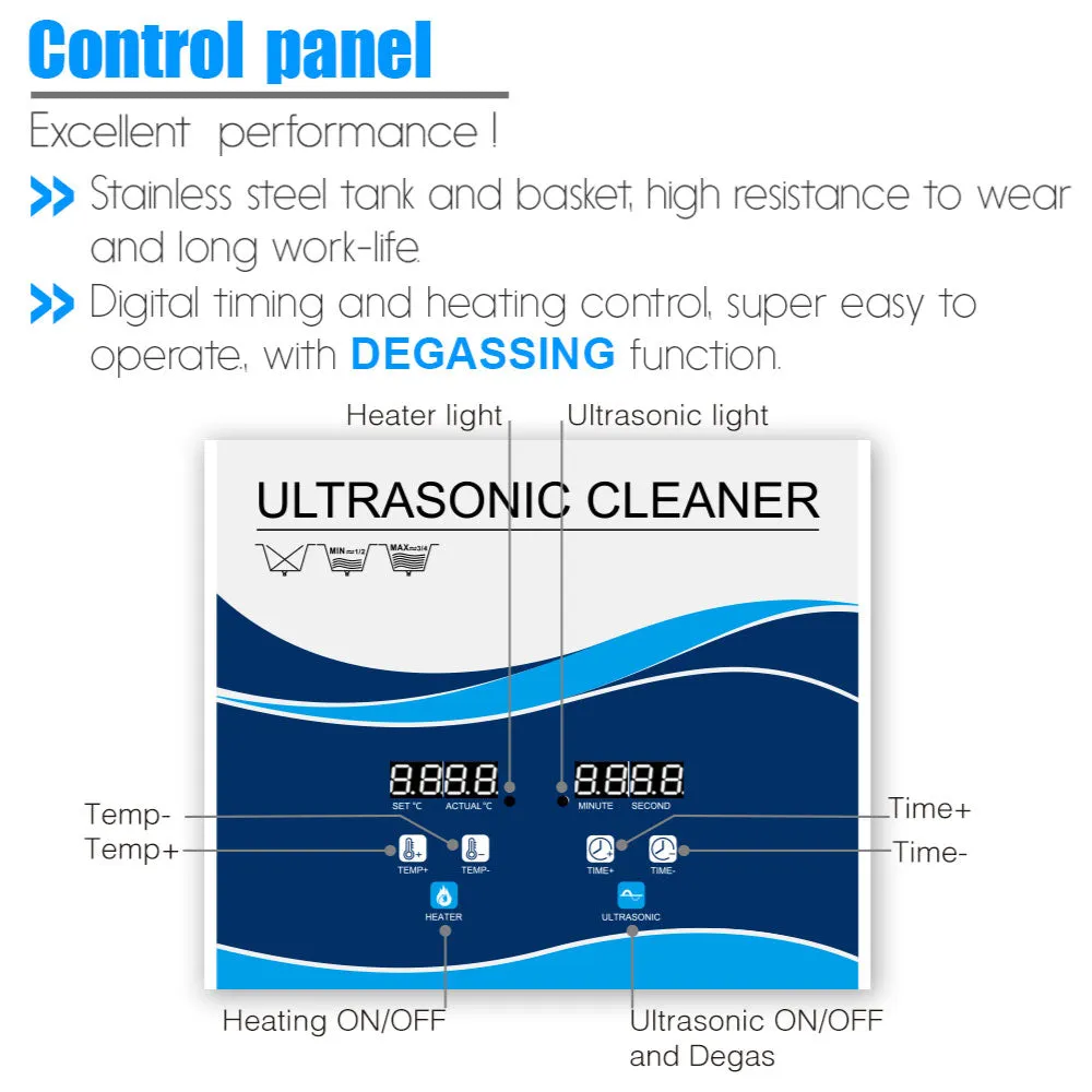 6.5L Digital Ultrasonic Cleaner Jewelry Ultra Sonic Bath Degas Parts Cleaning