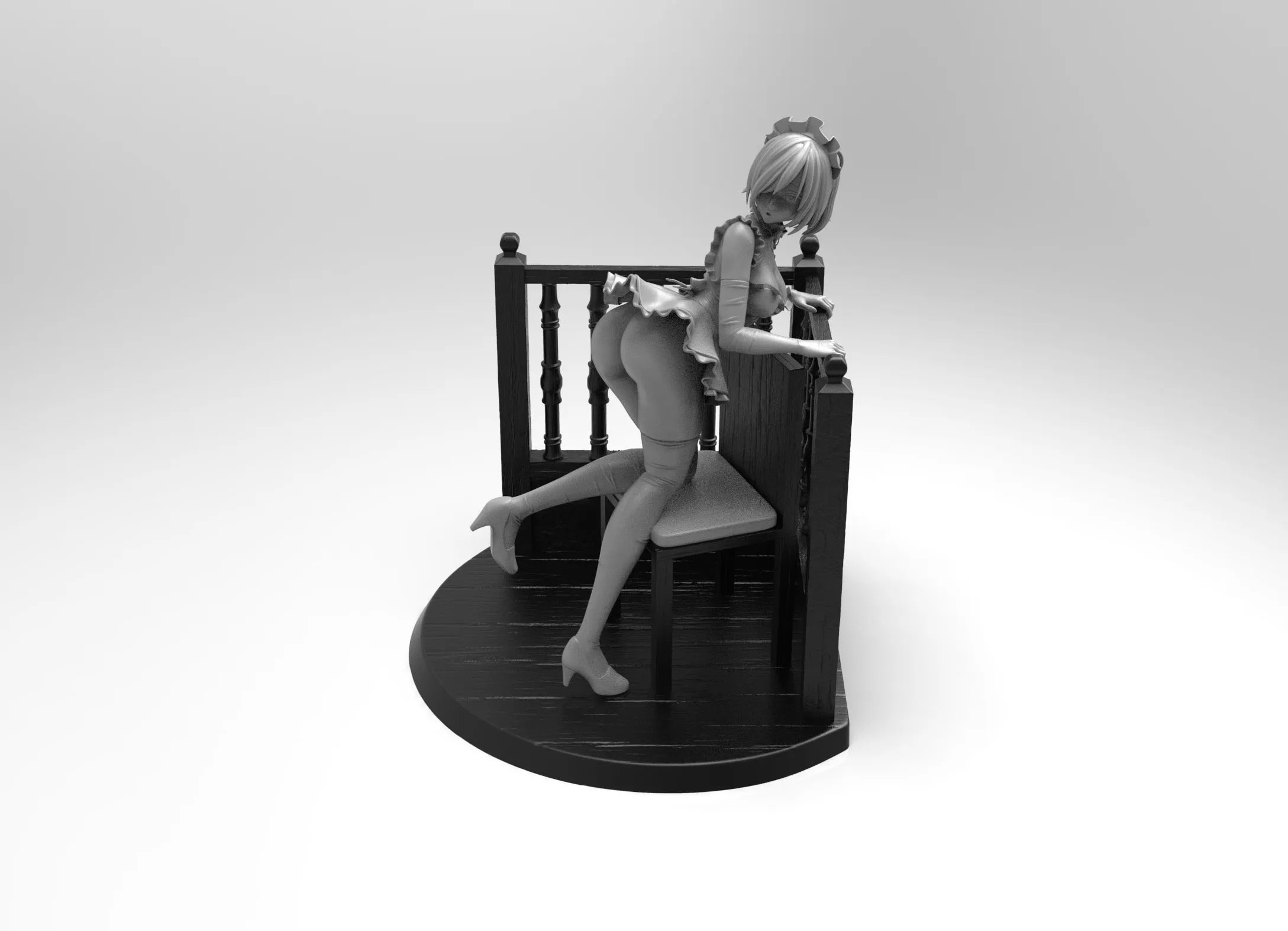 A230- NSFW games character design, The hot maid lean on chair, STL 3D model design print download file