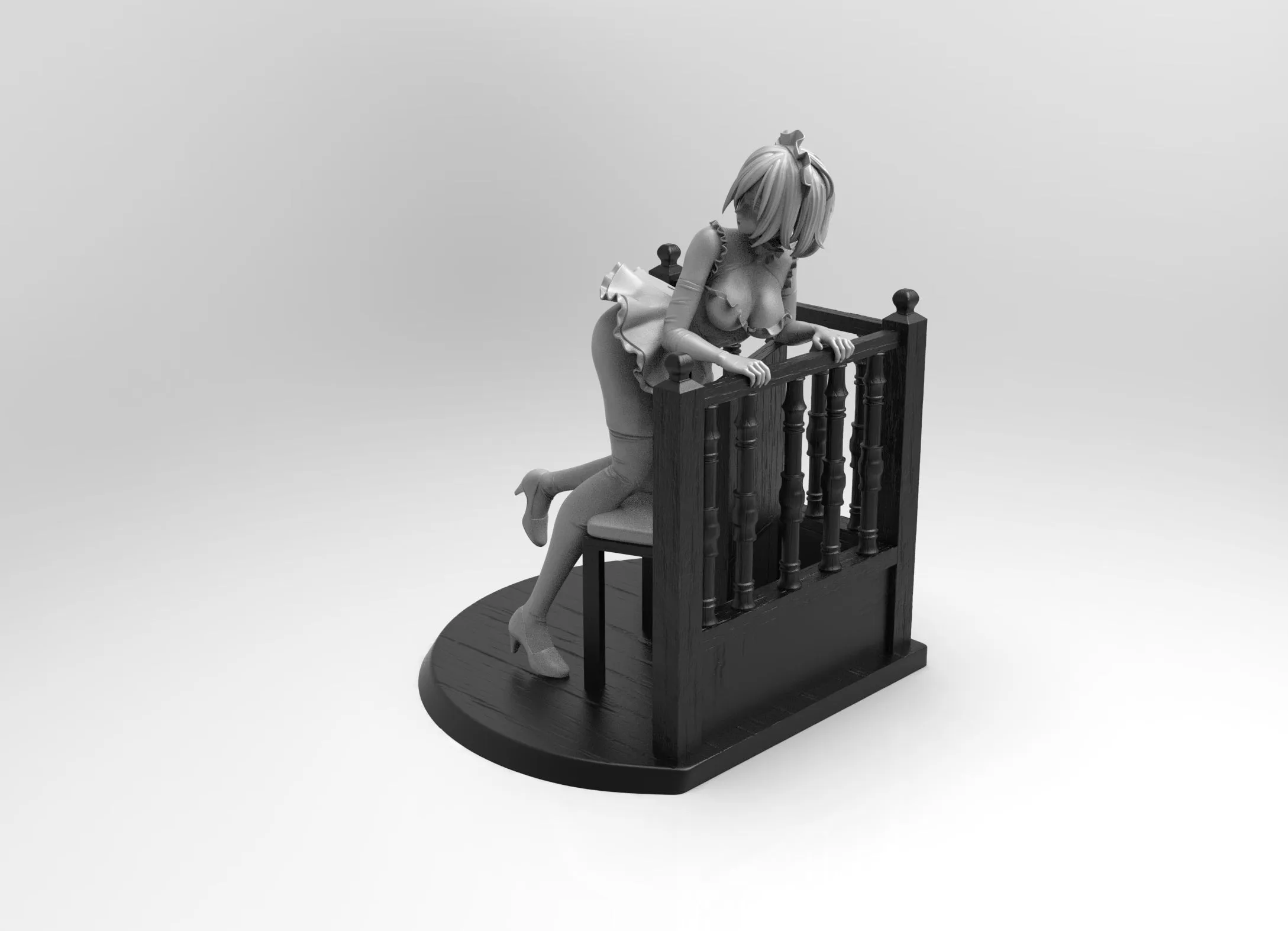 A230- NSFW games character design, The hot maid lean on chair, STL 3D model design print download file