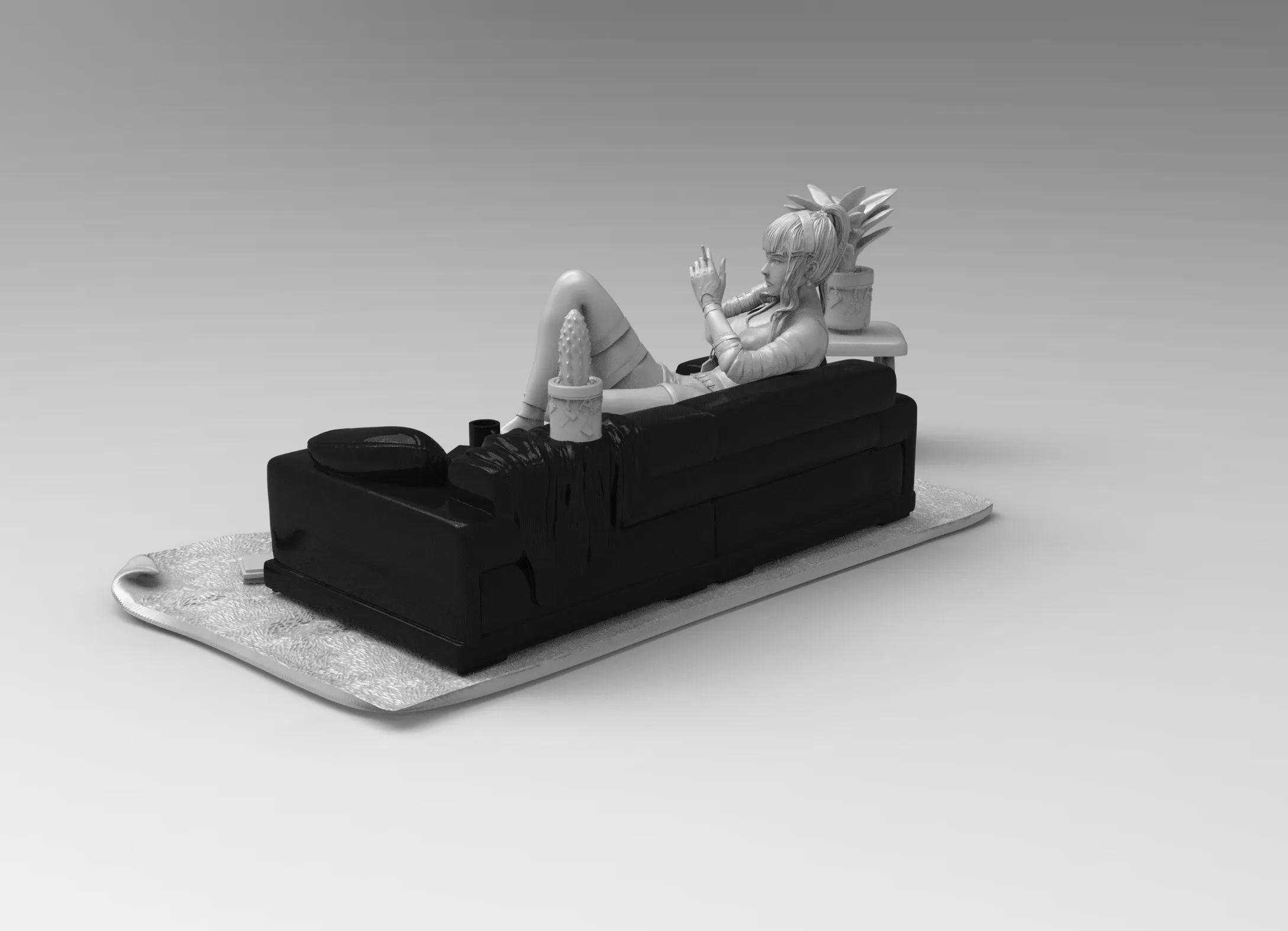 A234 - Female Character design, The office girl with sofa, STL 3D model design print download file