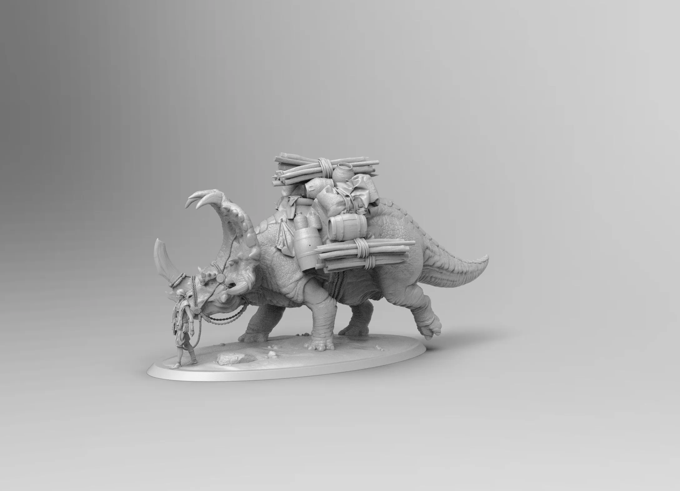 A248 - Legendary creature design, The horn dinasour with rider, STL 3D model design print download file