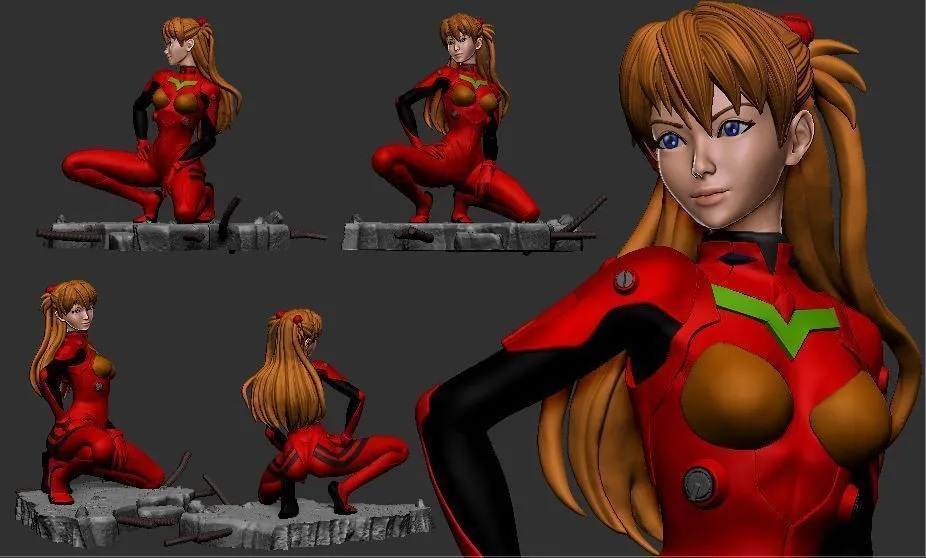 A267 - NSFW Anime character design, Asuka and Rei in bikini / standard / nsfw version, STL 3D model design print downloa