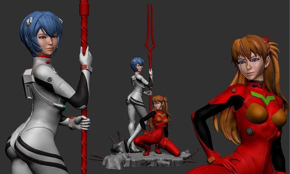 A267 - NSFW Anime character design, Asuka and Rei in bikini / standard / nsfw version, STL 3D model design print downloa