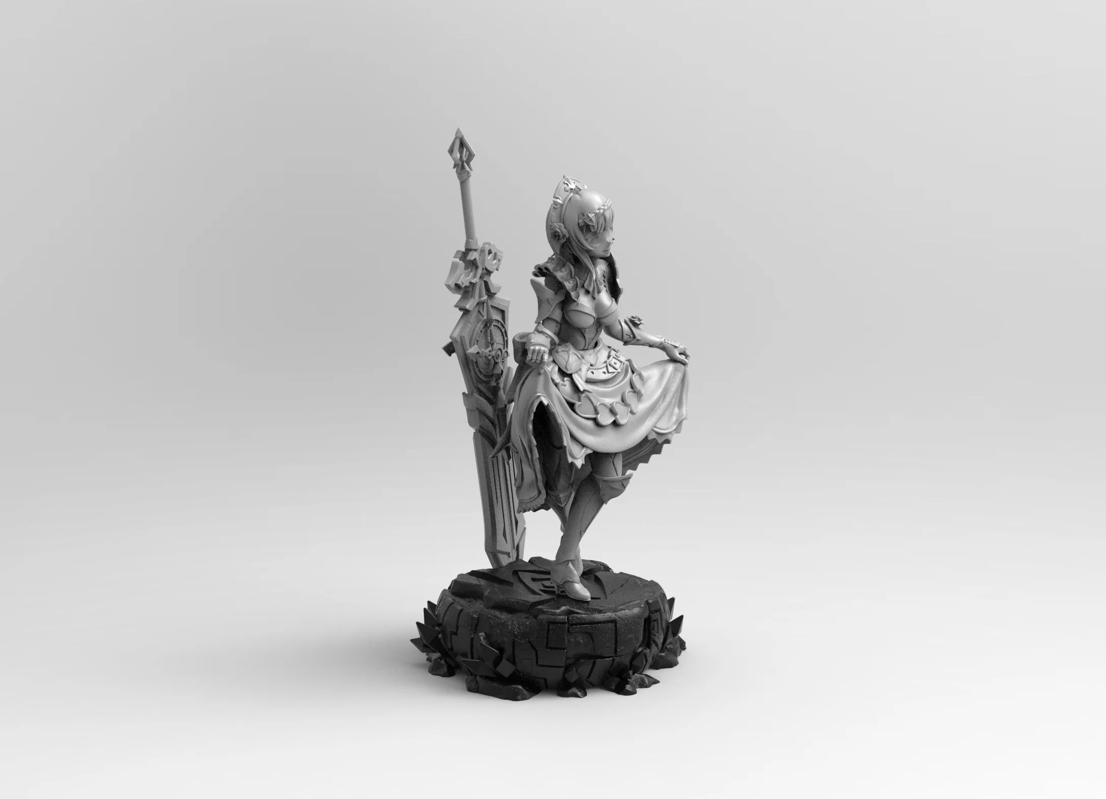 A268 - Games character design, Genshin Noelle character statue, STL 3D model design print download file