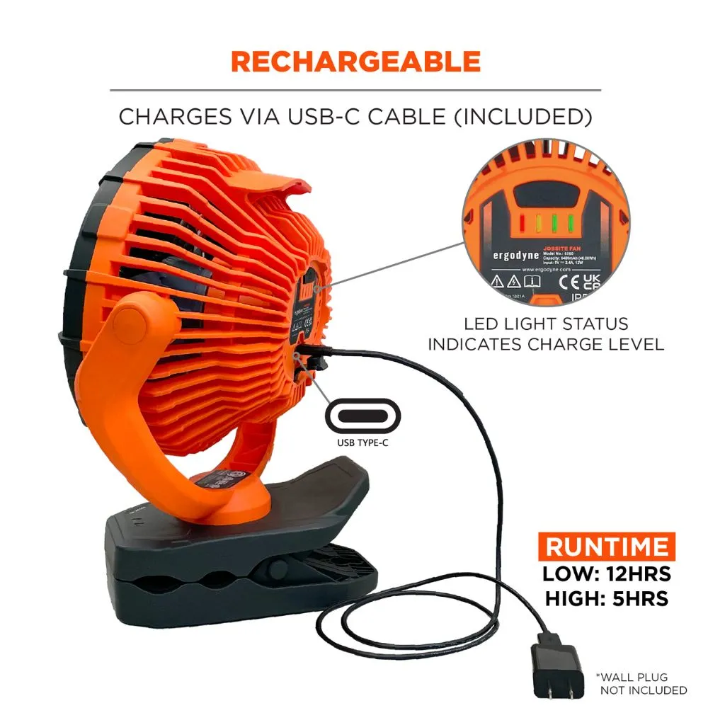 Ergodyne 12800 Chill-Its 6090 Rechargeable Portable Jobsite Fan