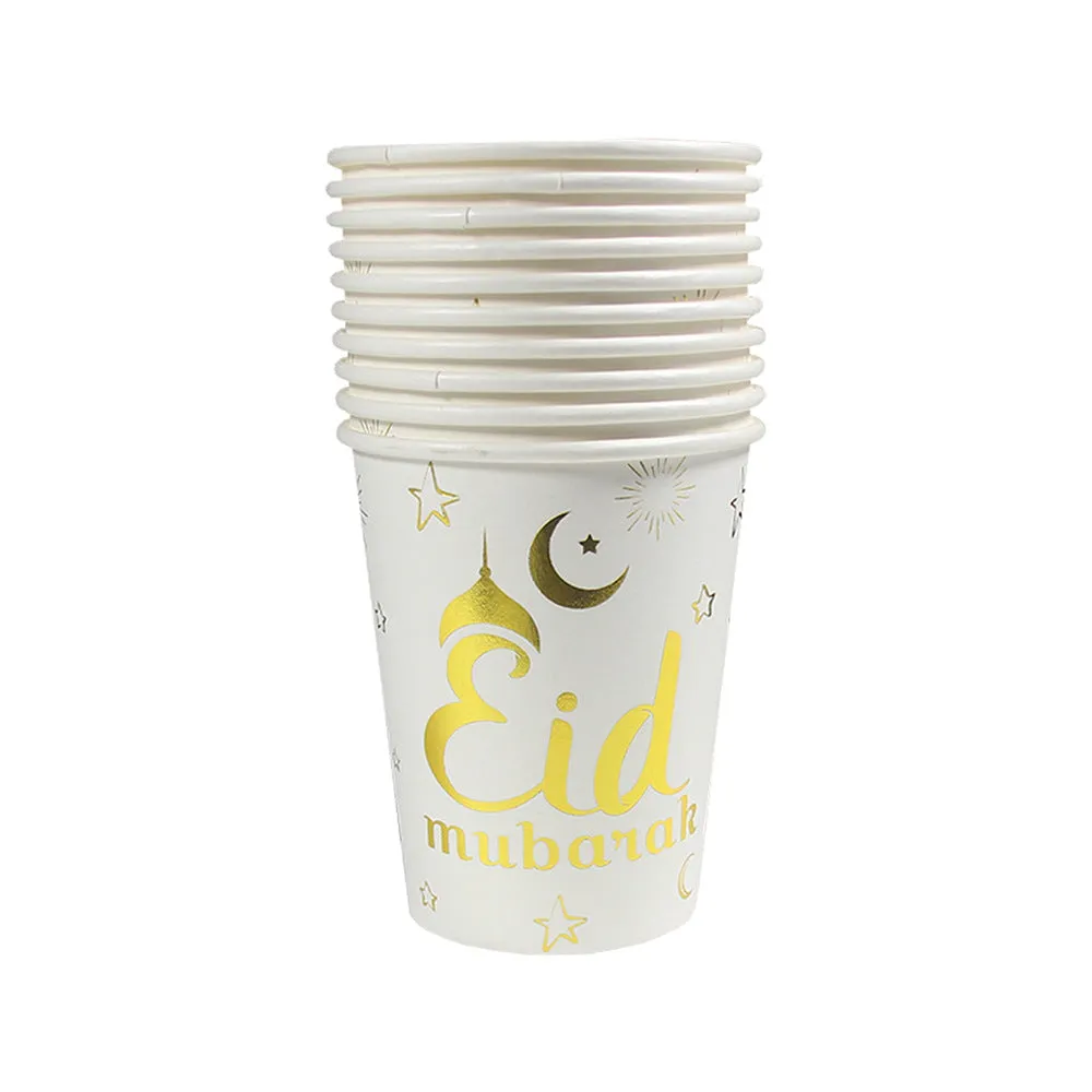 Muslim Eid Tableware Bronzing Disposable Paper Plate Paper Cup Decoration