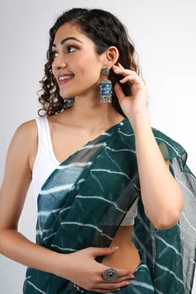 Teejh Aadia Dark Green Kota Leheriya Saree with Blouse Piece