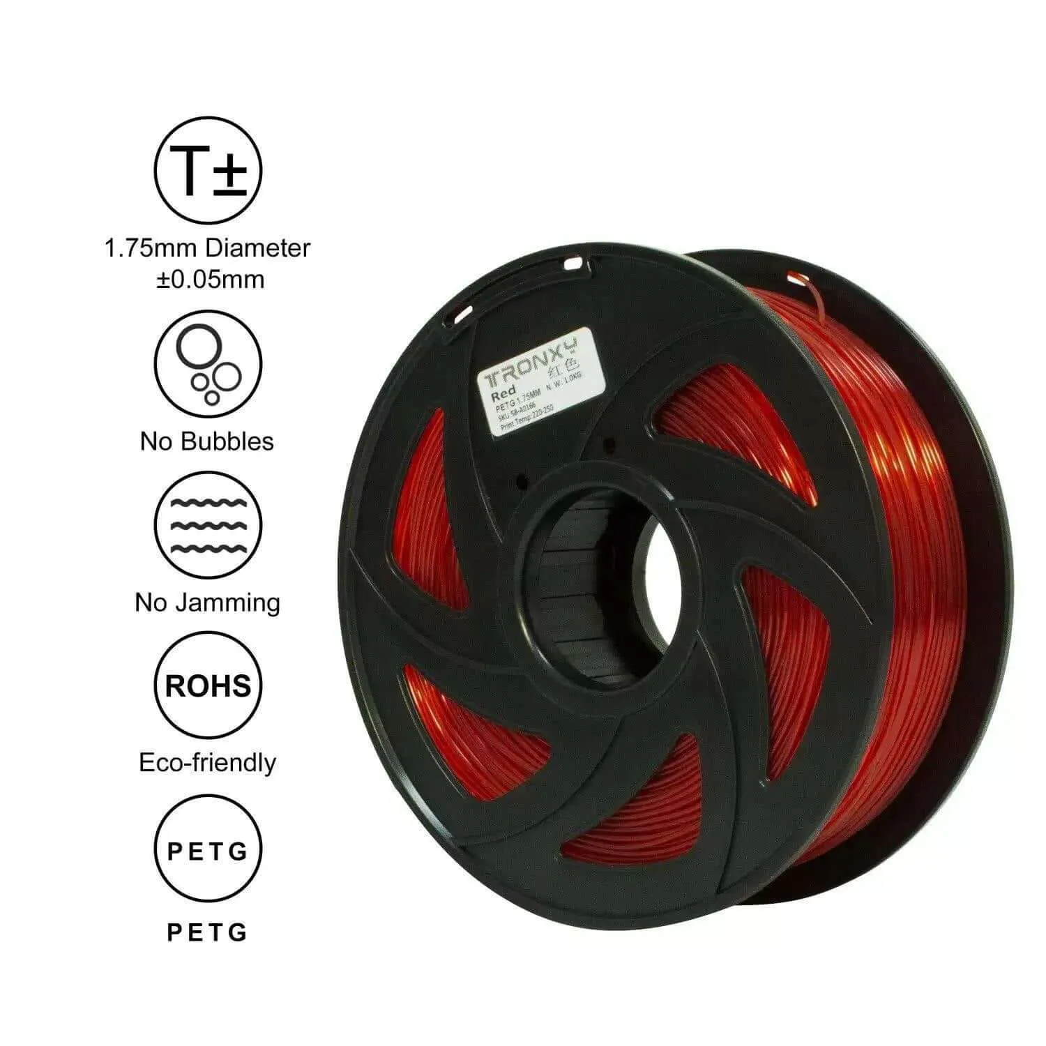 Tronxy 1.75mm PETG Filament Transparent Red 1KG