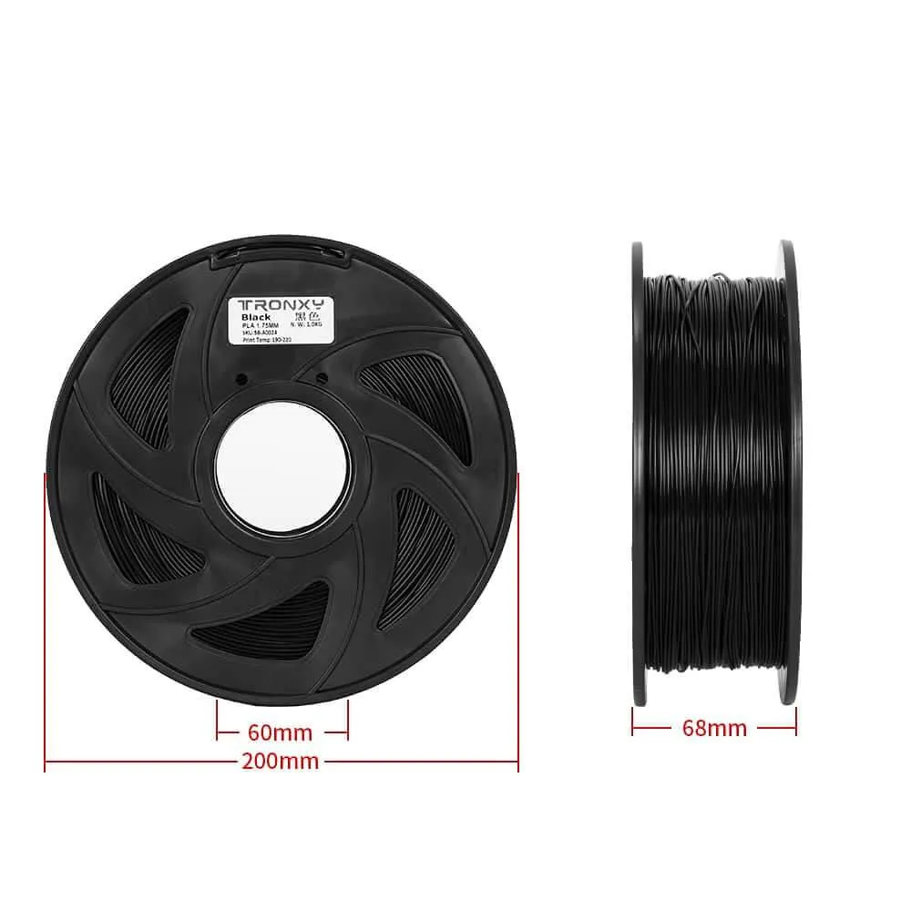 Tronxy 3D Printer Black PLA 3D Printing Filament 1.75 mm, 2.2 LBS (1KG)