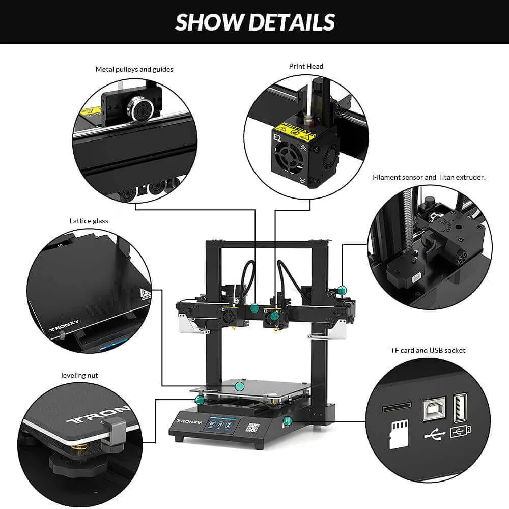 Tronxy Gemini XS Dual Extruder 3D Printer Kit Print Size 255x255x260mm