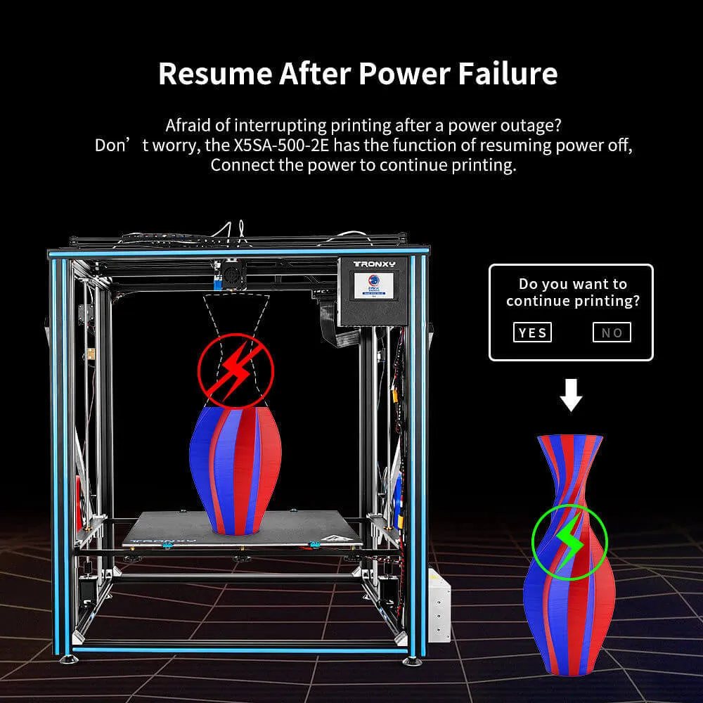 500x500x600mm Tronxy X5SA-500 2E Large Dual Extruder 3D Printer with Extended Print Size