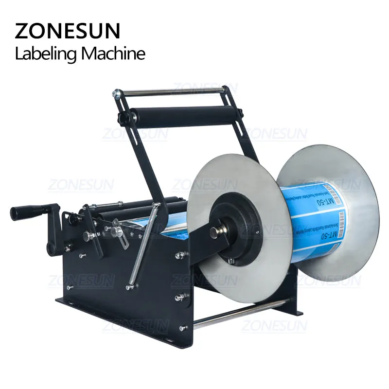 ZONESUN ZS-50W Manual Round Bottle Adhesive Sticker Label Applicator For Plastic Wine Bottle Packing Labeling Machine